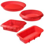 EKKONG Moulle Silicone Patisserie, Lot de 4 Moules à Gâteau en Silicone, Forme Ronde, Forme Carrée, Moule à Pain, Moule à Tarte, Antiadhésive & Facile à nettoyer