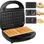 Gotoll Appareil à Croques Monsieur Gaufrier 3 en 1 Machine à Sandwich Maker Gauffre Presse Toaster Pain Plaques Remplaçables 750W - Noir - Cuisine A Vivre Gotoll Appareil à Croques Monsieur Gaufrier 3 en 1 Machine à Sandwich Maker Gauffre Presse Toaster Pain Plaques Remplaçables 750W - Noir