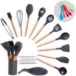 Set d'ustensiles de cuisine en silicone, 11 ustensiles de cuisine + cuillère à mesurer + tapis de pose + support de set d'ustensiles BoMo&Co. Set d'ustensiles de cuisine (Gris nuit)