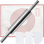 Crethink Lot de 3 rouleaux à pâtisserie en acier inoxydable antiadhésif pour pâtisserie en silicone